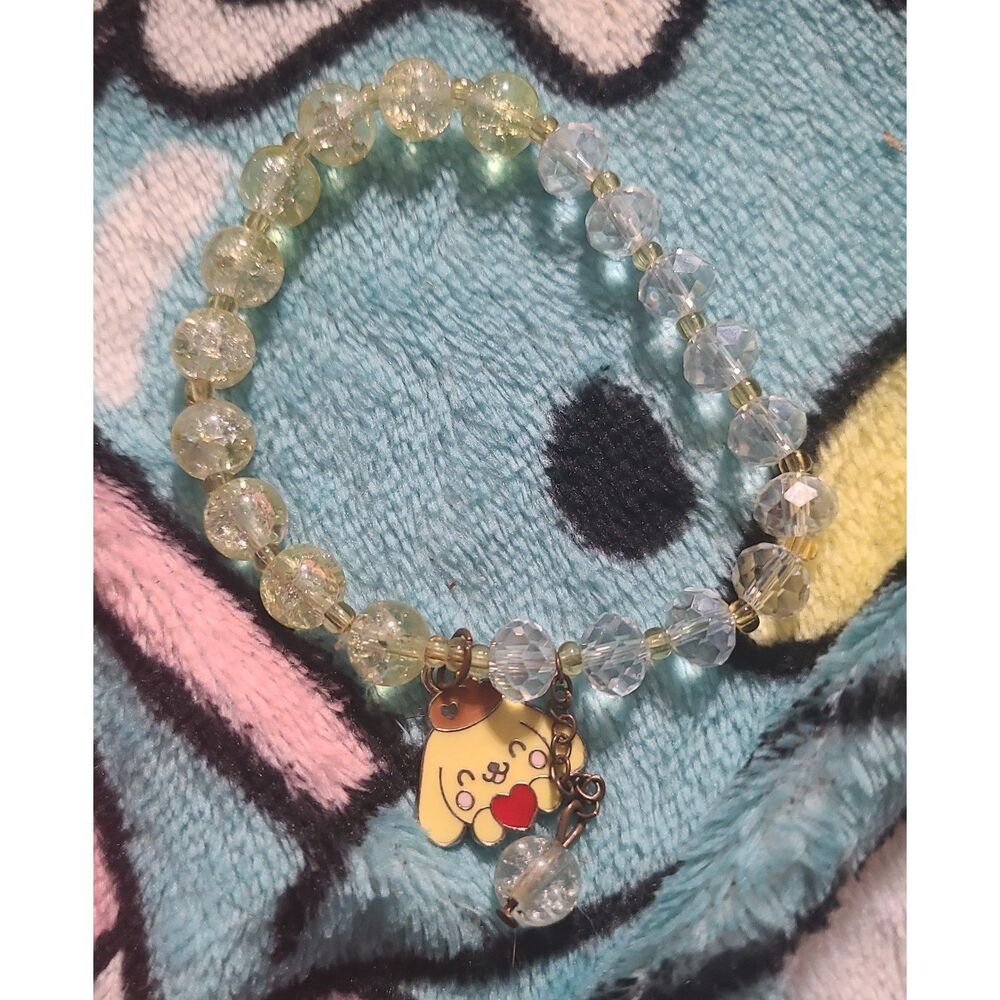 Pompompurin Themed Sparkly Yellow and White Heart Charm Cutecore Sanrio Bracelet